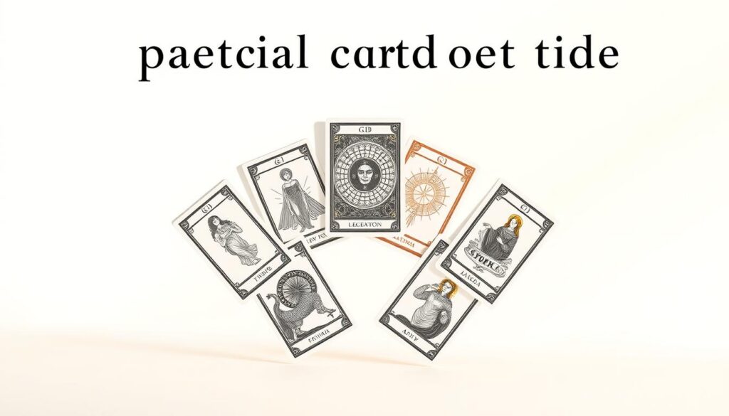 A mystical tarot card layout floats against a serene, minimalist background. The cards are illuminated by a soft, warm light, casting gentle shadows. The design is clean, elegant, and inviting, drawing the viewer into the practical method of tarot reading. The composition balances the visual elements, creating a sense of harmony and introspection. Detailed, high-quality renderings of the tarot cards themselves are the focal point, showcasing their intricate symbolism and artistry. The overall mood is one of tranquility, wisdom, and the promise of unveiling the future.