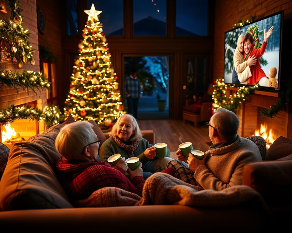Família assistindo filmes natalinos clássicos