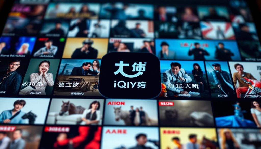 A vibrant and visually striking mobile app interface, showcasing a diverse range of content on the iQiyi platform. In the center, a sleek and modern app icon commands attention, surrounded by a grid of thumbnails depicting a variety of genres, including drama, comedy, action, and documentary. The overall design evokes a sense of sophistication and premium quality, with a color palette that blends cool tones of blues and greys, complemented by pops of warm hues. The lighting is soft and diffused, creating a sense of depth and dimension, while the camera angle suggests a slightly elevated perspective, giving the viewer a comprehensive overview of the app's content offerings. The atmosphere is one of refined elegance and technological innovation, reflecting the app's position as a leading provider of diverse and high-quality Chinese media content.