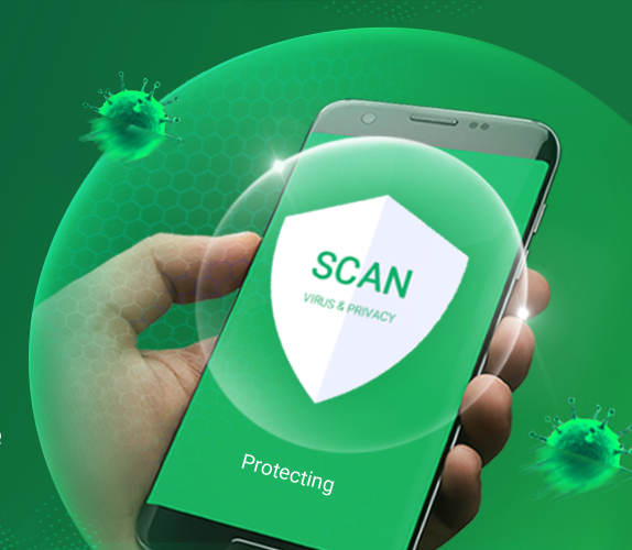 A mobile phone displayed prominently in the foreground, showcasing a colorful, dynamic interface with various security app icons. Soft, warm lighting creates a welcoming atmosphere, highlighting the phone against a blurred backdrop that hints at a cozy home office setting with a desk and a plant. In the middle ground, there are subtle visuals of lock icons and shield symbols floating around the phone, symbolizing security and protection. The mood is reassuring and informative, suggesting safety and vigilance in mobile usage. The angle is a slight overhead view, emphasizing the phone's screen while keeping the environment inviting and focused on the theme of mobile security.