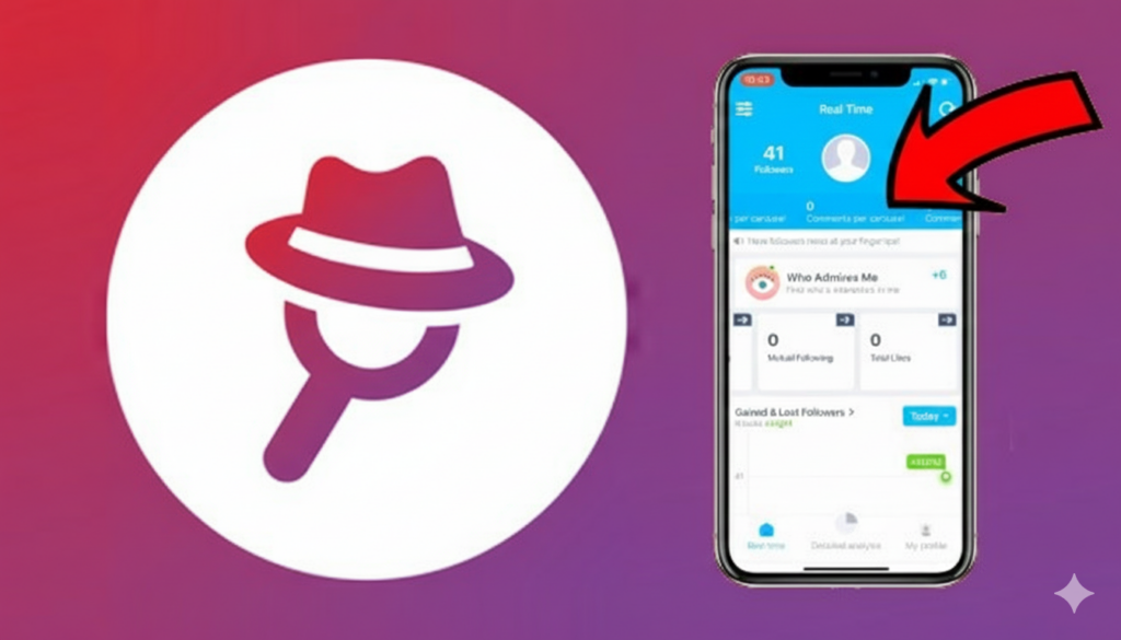 A sleek smartphone displaying the "Analyzer Plus" application interface prominently in the foreground. The screen reveals vibrant charts and notifications showcasing social media follower changes, designed with a modern, user-friendly aesthetic. In the middle ground, a person in professional attire, absorbed in using the app, is seated at a stylish desk, suggesting productivity. The background features a modern office setting with soft, natural light filtering through a large window, creating a warm and inviting atmosphere. The color palette includes shades of blue and green to convey trust and reliability. The overall mood is one of efficiency and insightfulness, highlighting the utility of the application for social media management on Android and iOS platforms.